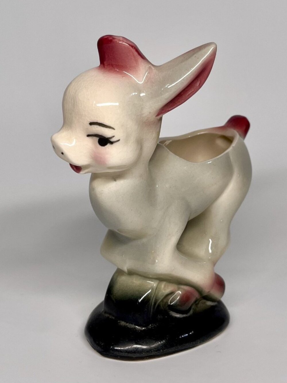 Pink Goat Deer Planter Vase 6 x 6 inches Ceramic Kitsch Vintage MCM - Picture 7 of 13